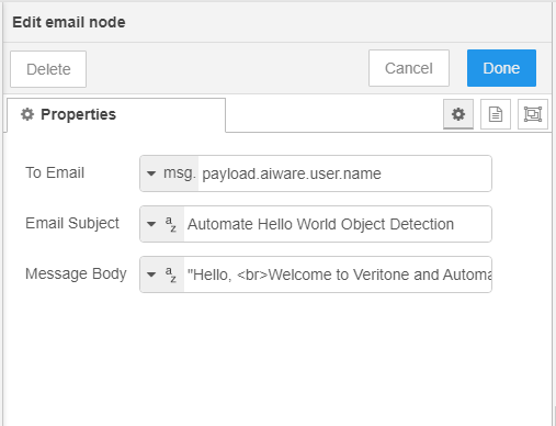 email node properties